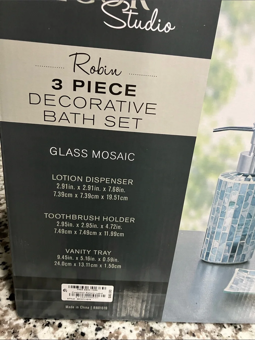3-Piece Decorative Bath Set in Teal Mosaic